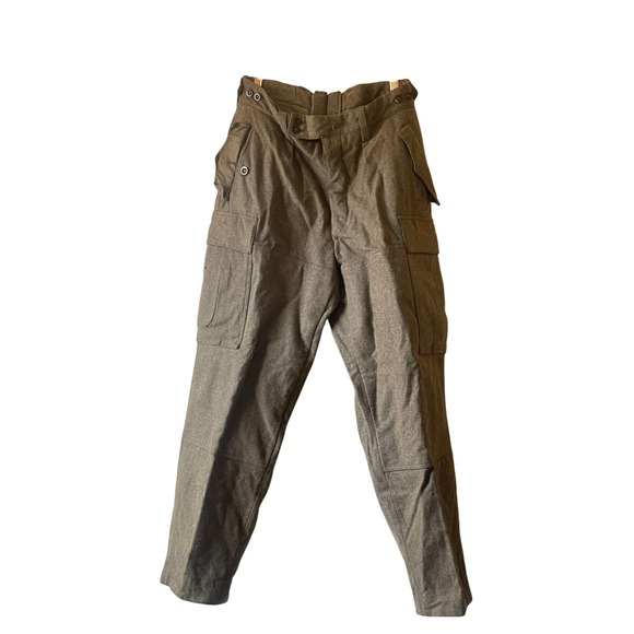 Vintage German Military Wool Thick Cargo Pants‎ Olive Green Field Mens small